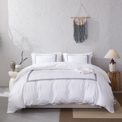 Cotton Sateen 500TC Hotel Stitch Duvet Cover Set, Herringbone Pattern