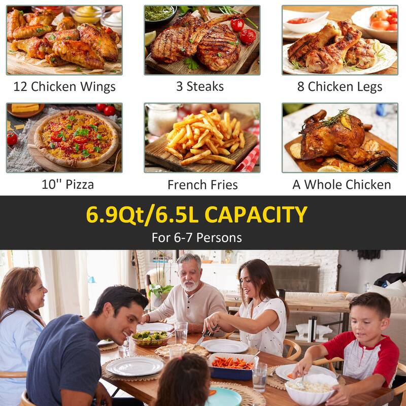 1700W 6.9 Quart Air Fryers Oven with Digital Display, for Oil Less or Low Fat Cooking, Black