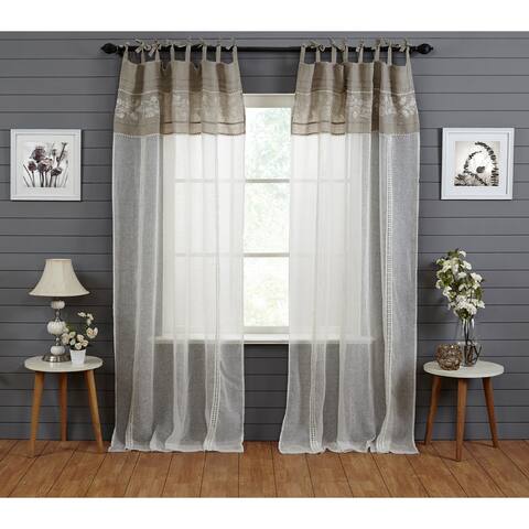India's Heritage Linen Sheer Embroidery Curtain - Single Curtain Panel - 52"W x 108"L