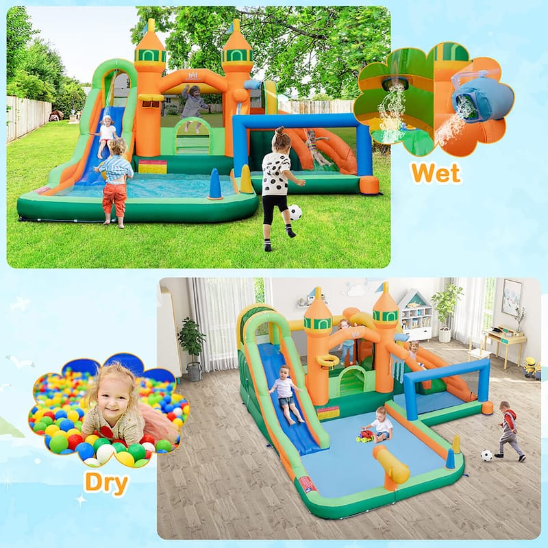 Gymax Kids Inflatable Water Slide Park w/680W Blower Basketball Rim