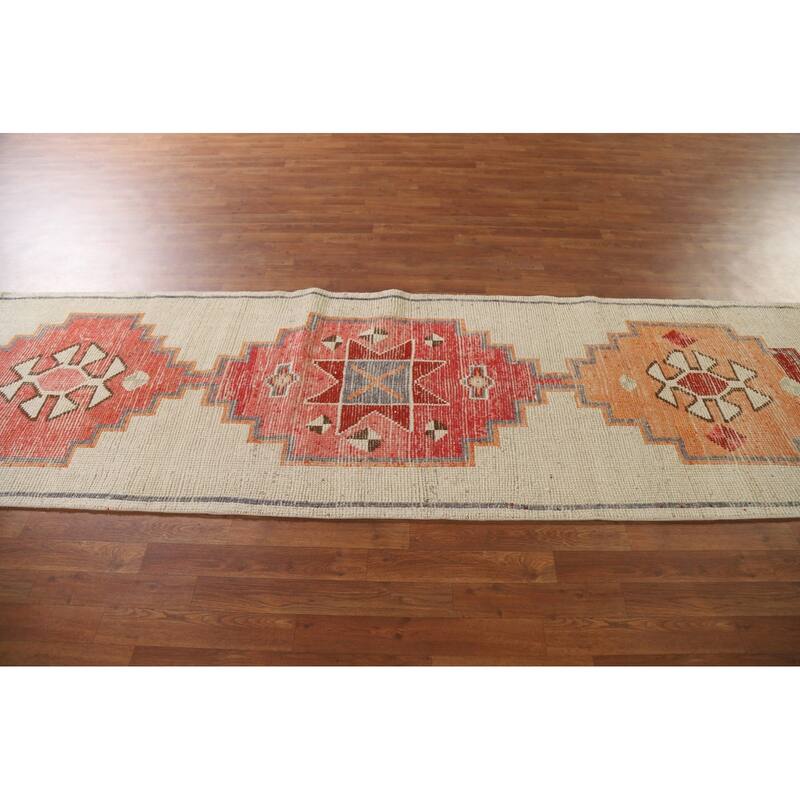 Plush Natural Dye Anatolian Turkish Runner Rug Handmade Wool Carpet - 3'1"x 11'10"