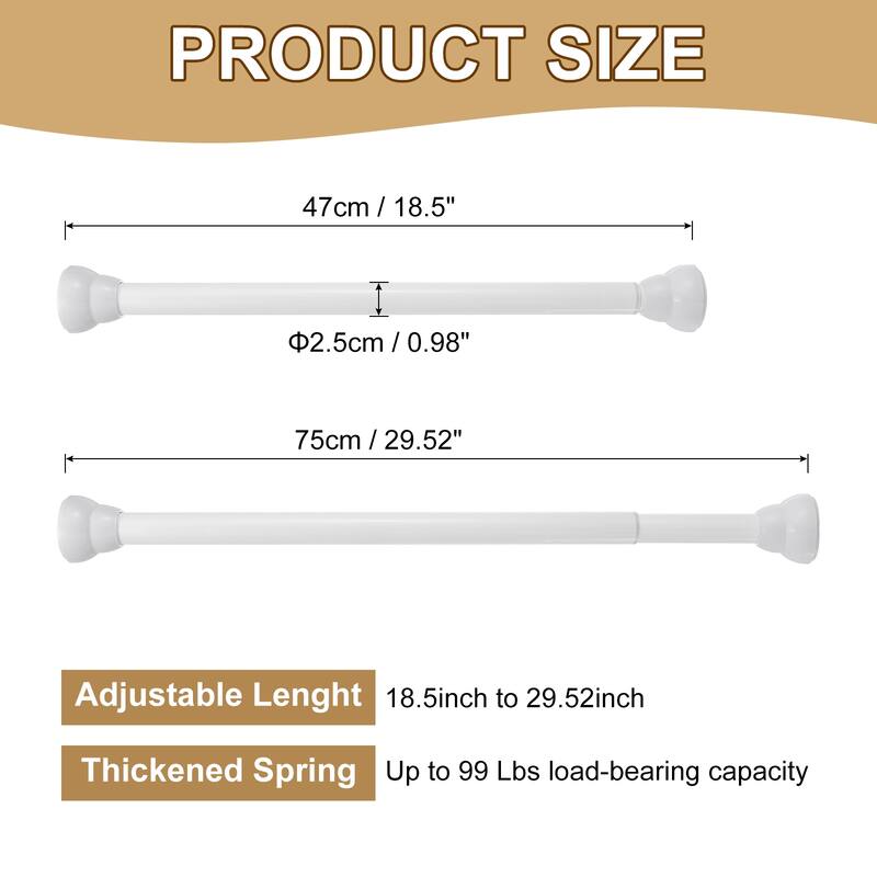Window Curtain Rod, 18.5" to 29.52" 99lb Tension Closet Rod Adjustable - White