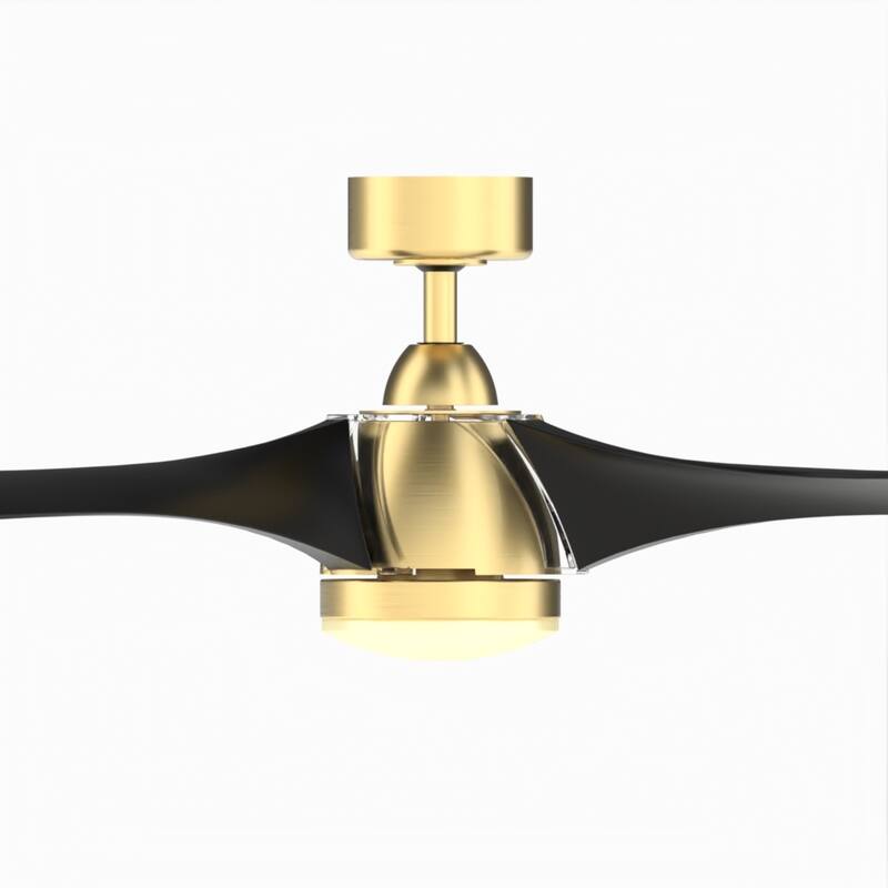 Klear 56 inch Indoor/Outdoor Ceiling Fan with Black Blades and LED CCT Select Light Kit - Brushed Satin Brass