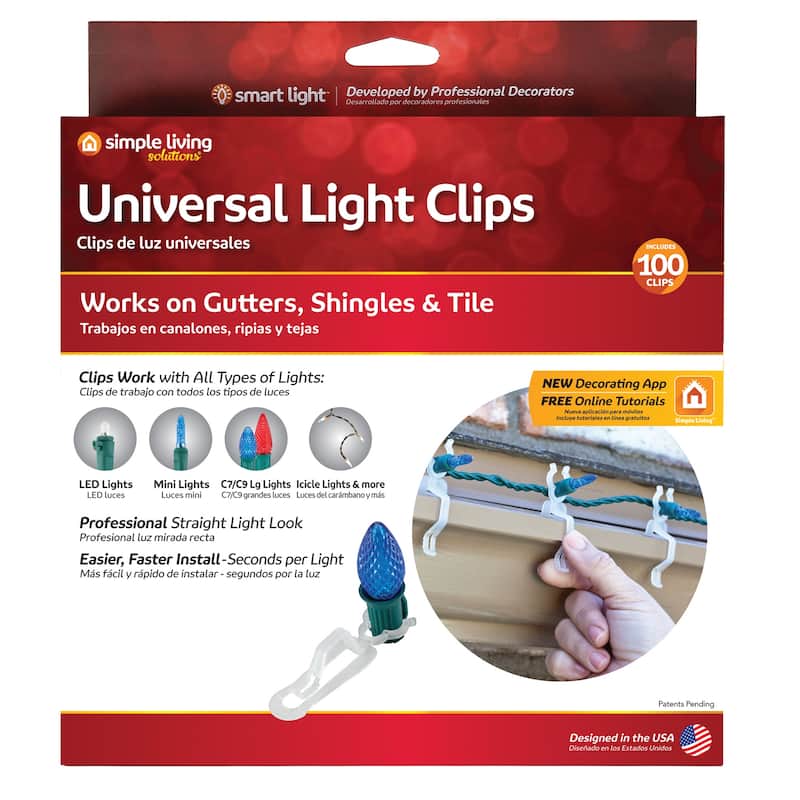 Set of 100 Clear Outdoor Universal Christmas Light Clips 3.5"