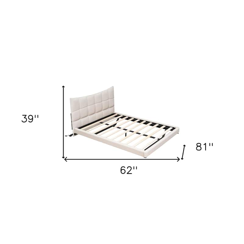 HomeRoots Beige Tufted Upholstered Full Bed Frame With LED Lighting And USB