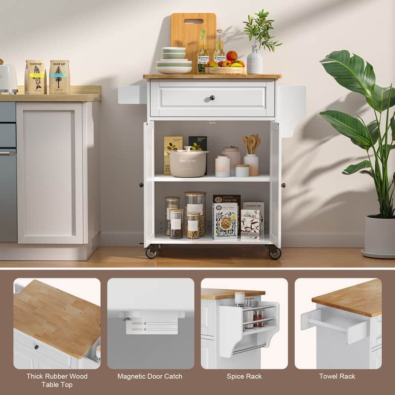 Kitchen Island Cart with Storage Cabinet, Wood Top and Locking Wheels
