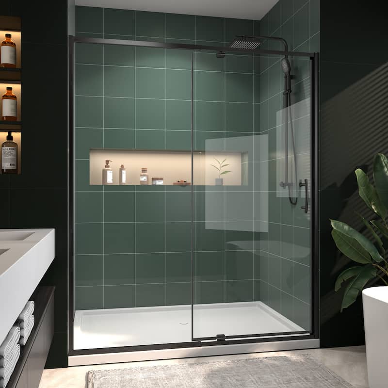 Modland 60"x71" Pivot Swing Shower Door Semi-Frameless in Nickel/Black/Chrome with Tempered Glass