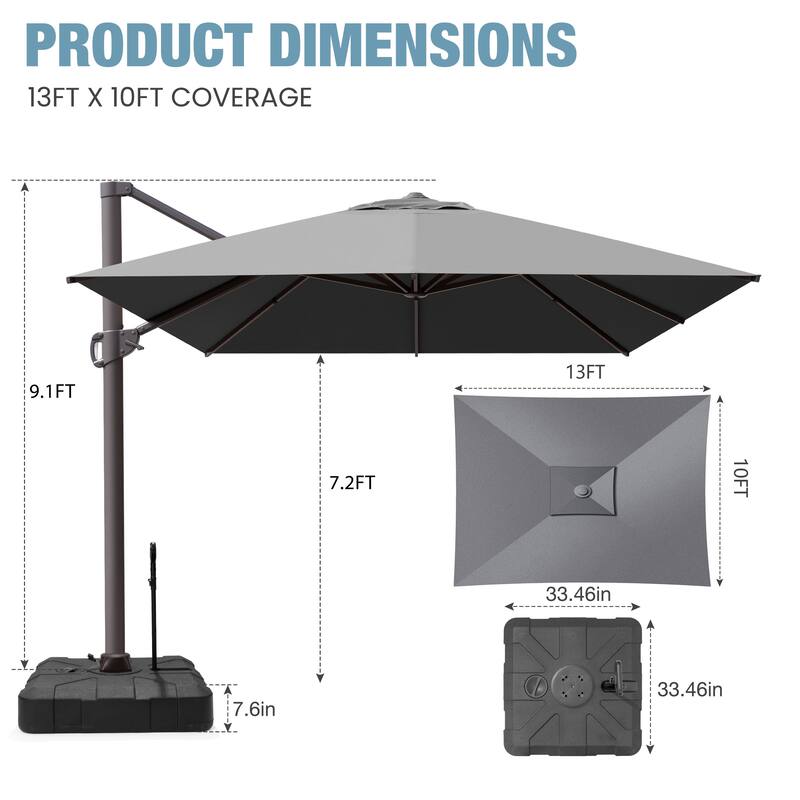 VredHom 10 x 13 Ft Outdoor Wind Vent Cantilever Patio Umbrella with Rod Base