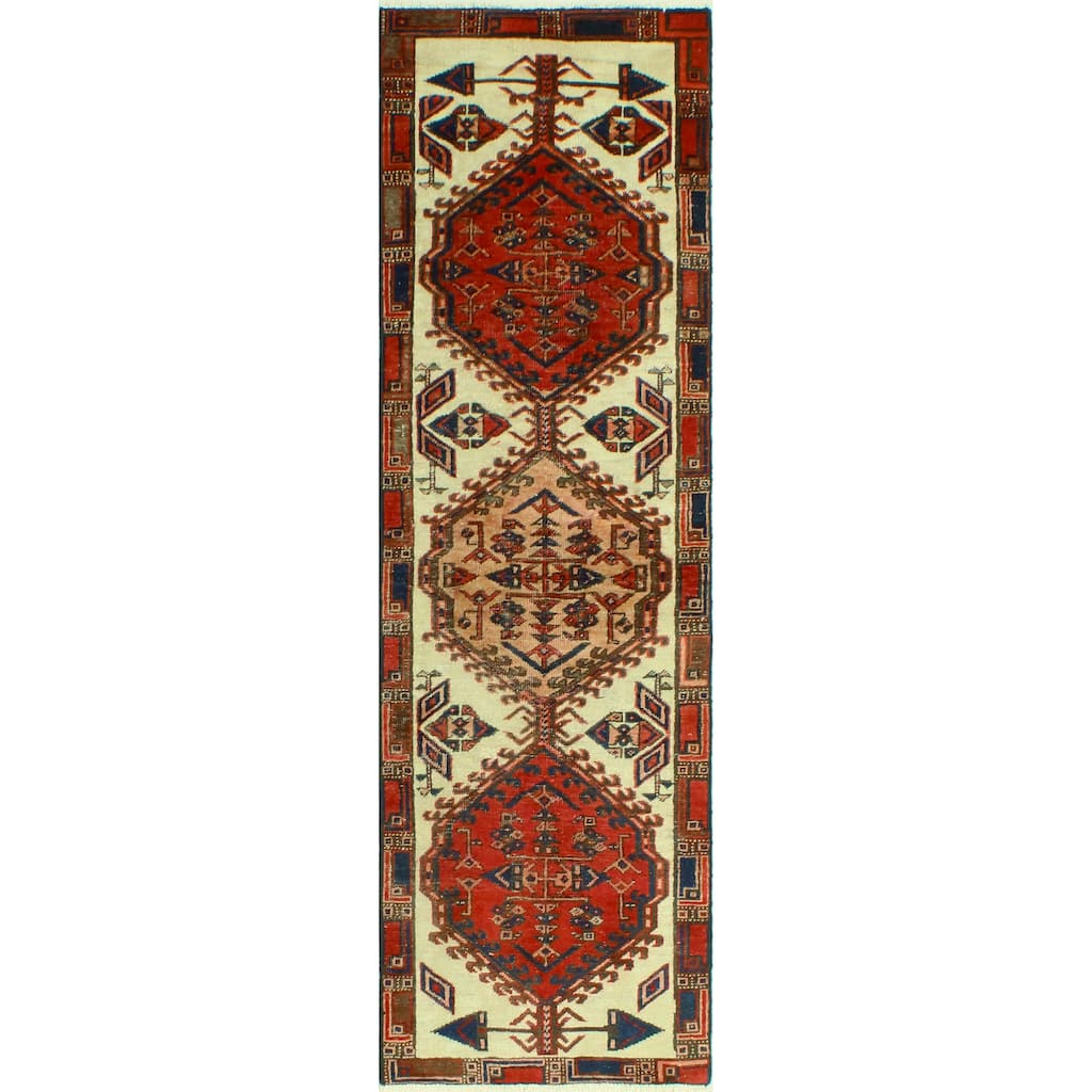 Noori Rug Fine Vintage Distressed Iona Ivory/Red Runner - 2'3" x 7'9"
