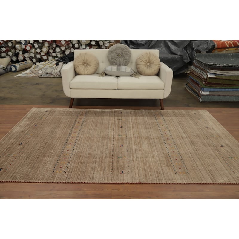 Hand Knotted Oriental 100% Wool Carpet Tribal Animal Pictorial Brown Gabbeh Area Rug - 8' 10'' X 5' 11''
