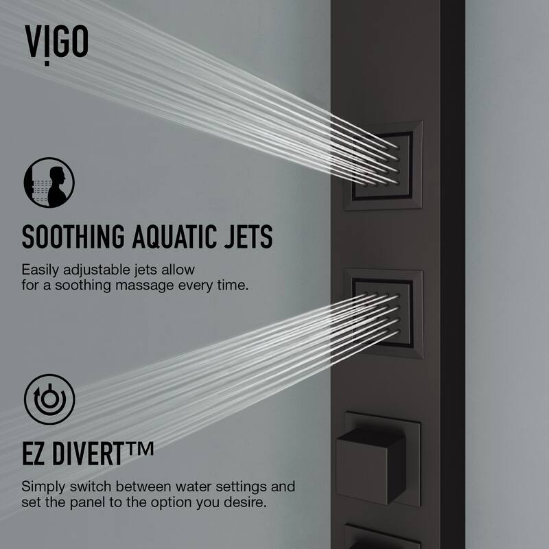VIGO Bowery 58" H x 4" W 4-Jet Shower Panel with Square Shower Head and Tub Filler