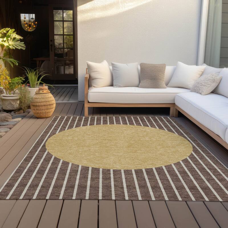 Machine Washable Indoor/ Outdoor Modern Sunrise Chantille Rug