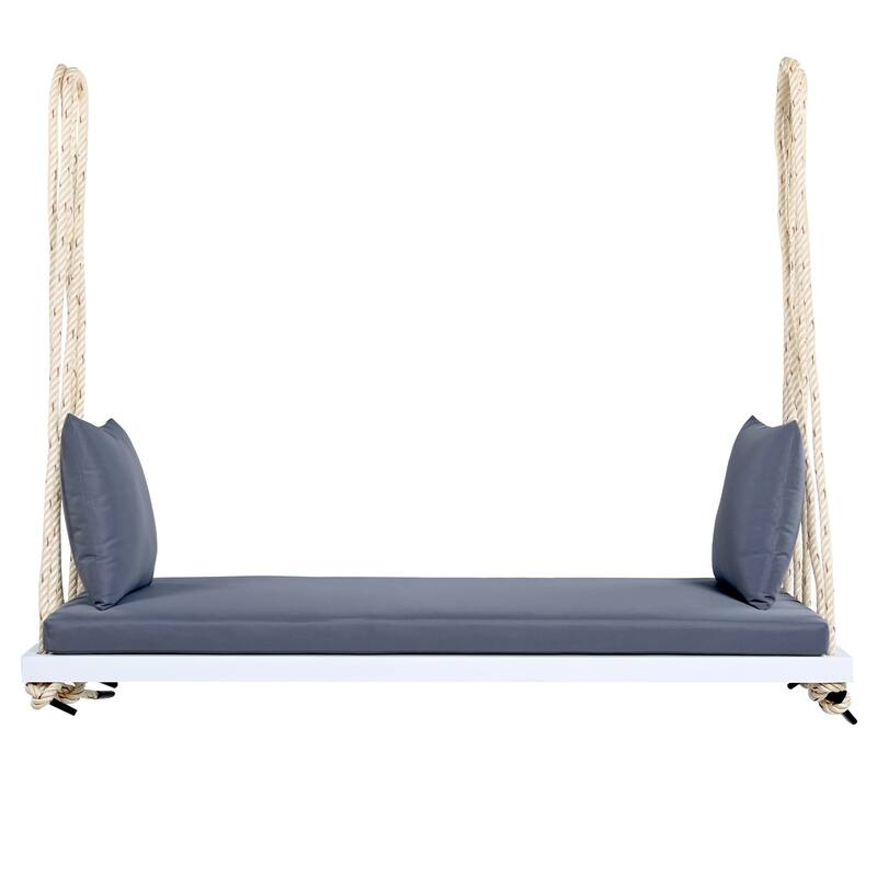 Wood Outdoor Porch Swing Daybed with Cushion&Pillows