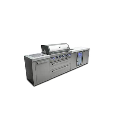 Mont Alpi MAi805-BEV 44-inch 6-Burner 115000 BTU Stainless Steel Outdoor Kitchen Gas Barbecue Island Grill with Beverage Center