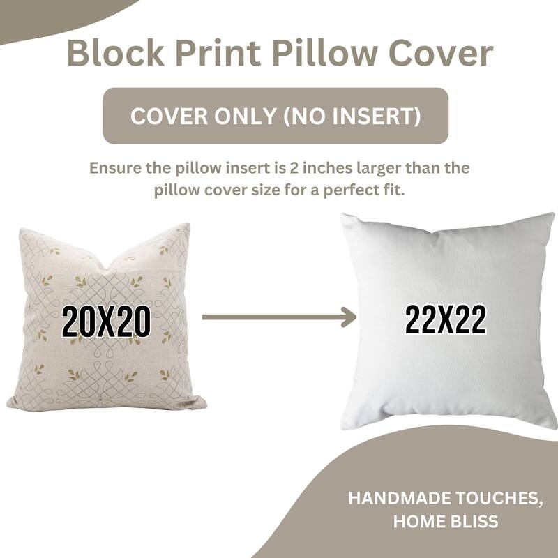 Fabdivine Handmade Block Print Floral Pillow Cover, Soft Pure Linen for Sofa, Alpana
