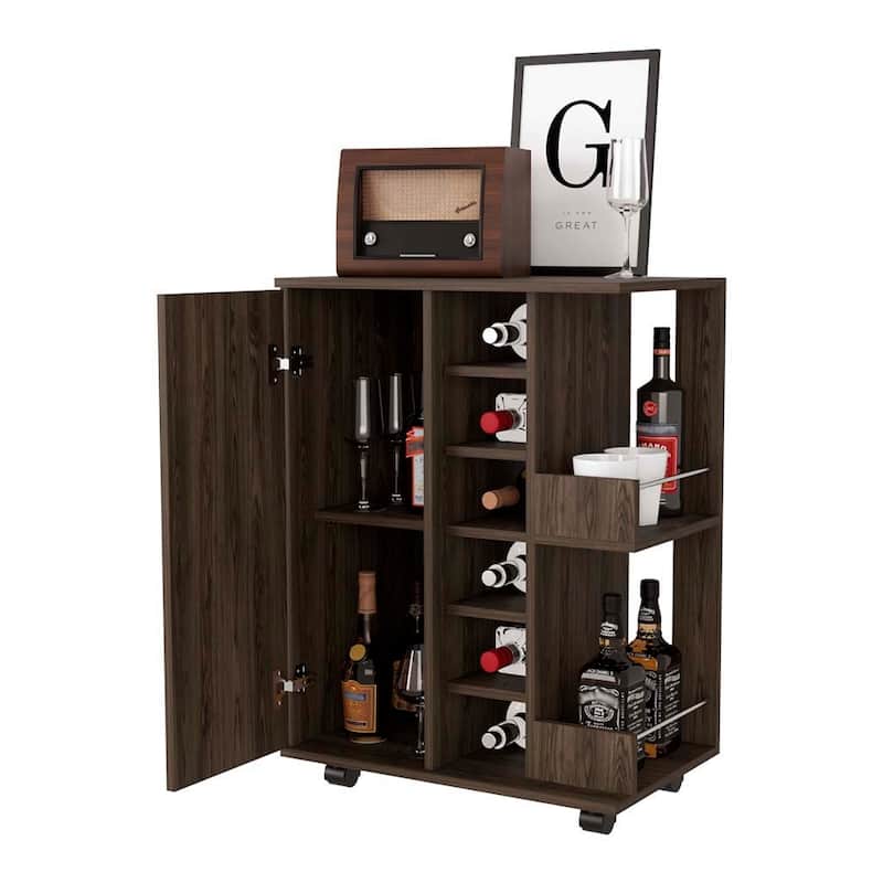 FM Furniture Tennessee Bar Cart, One Cabinet With Division,Black - N/A