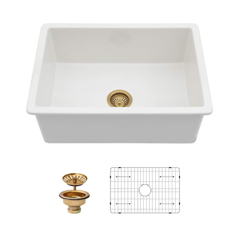 Undermount Single Bowl Ceramic Kitchen Sink in White