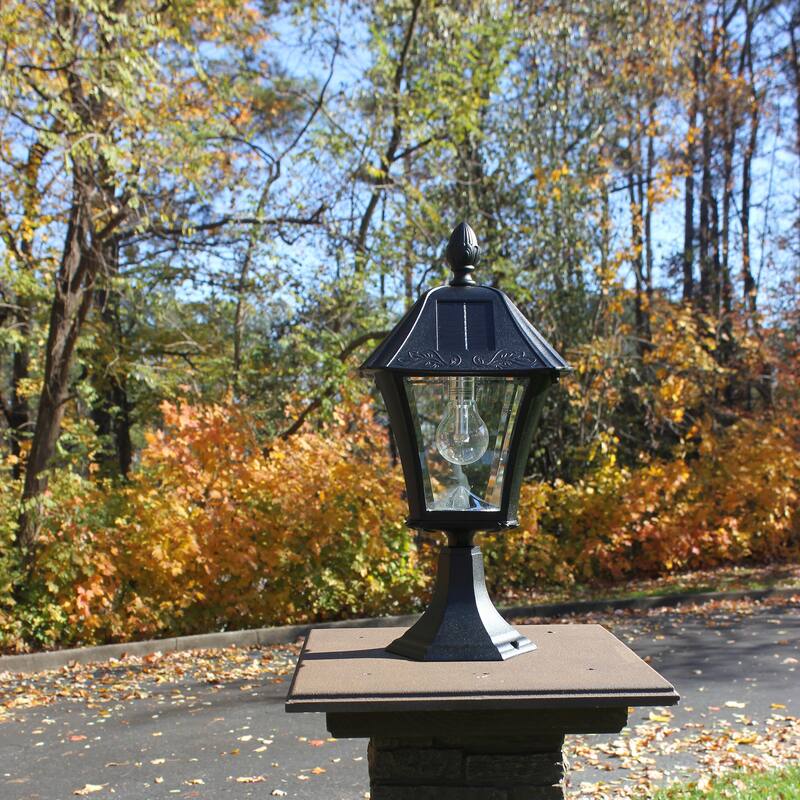 Baytown II Bulb Black Solar 3' Fitter Post Light with Pier and Wall - N/A