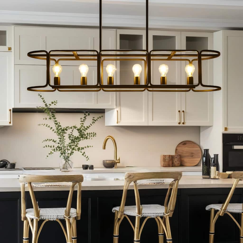 Oriea Modern 6-Light Black Linear Chandelier Oversized Kitchen Island Light - L 48" x W 12" x H 8.7"