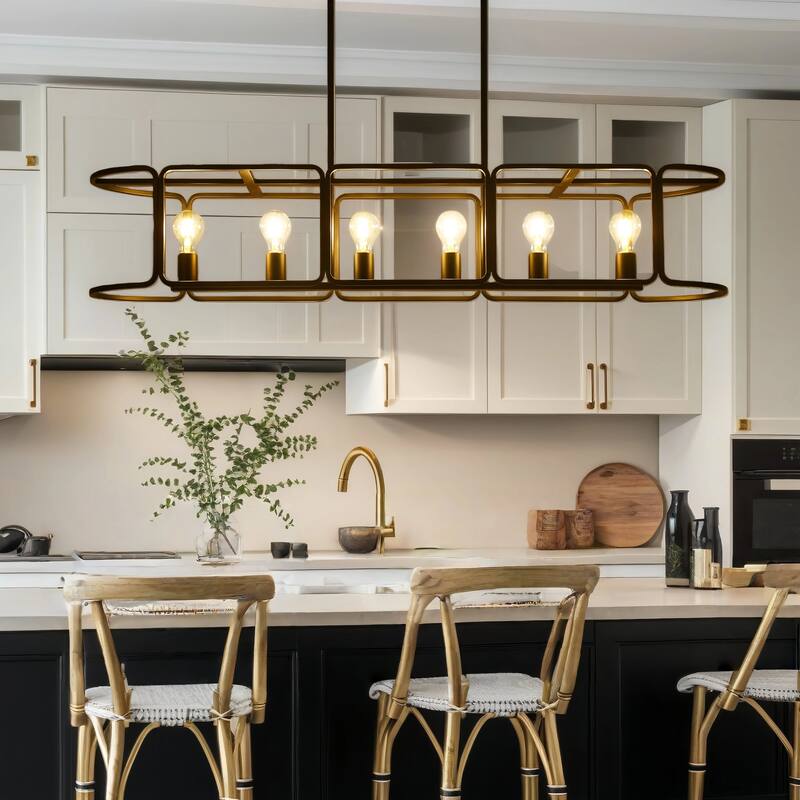 Oriea Modern 6-Light Black Linear Chandelier Oversized Kitchen Island Light - L 48" x W 12" x H 8.7"