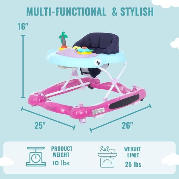 dimension image slide 1 of 3, Dream On Me Aloha Fun 2-in-1 Baby Walker