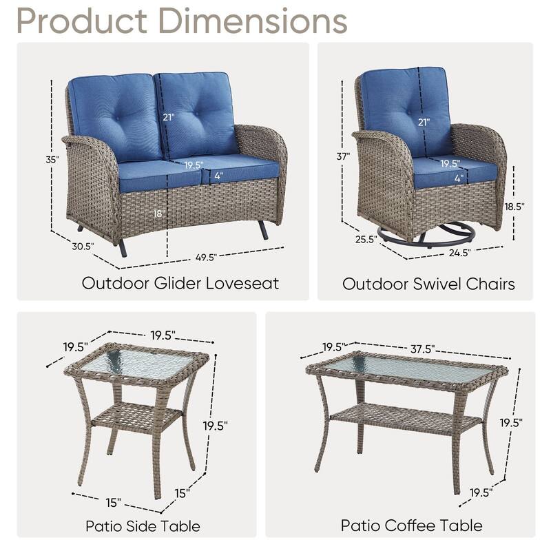 Outdoor Glider Loveseat Sofa with Swivel Chair Set
