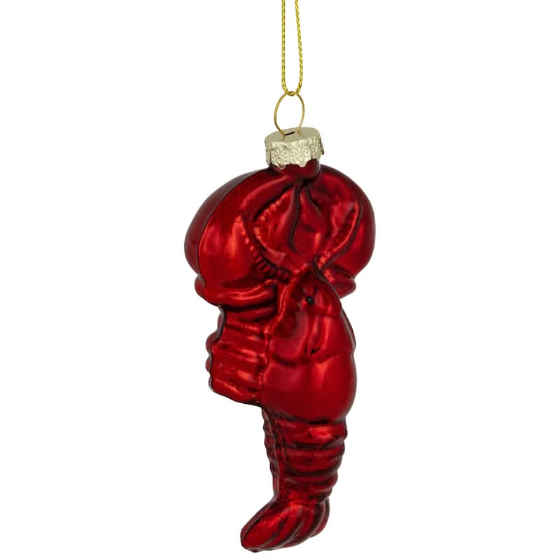Shiny Lobster Glass Christmas Hanging Ornament - 3.5" - Dark Red