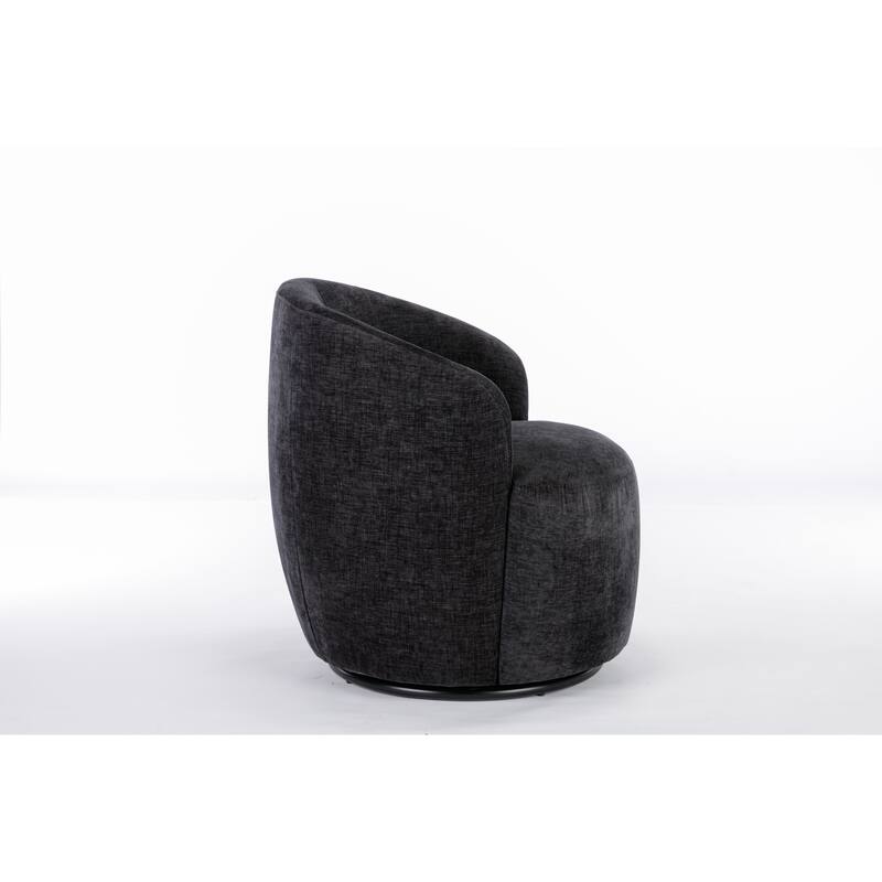 Black Chenille 25.6" Swivel Barrel Chair with Black Coating
