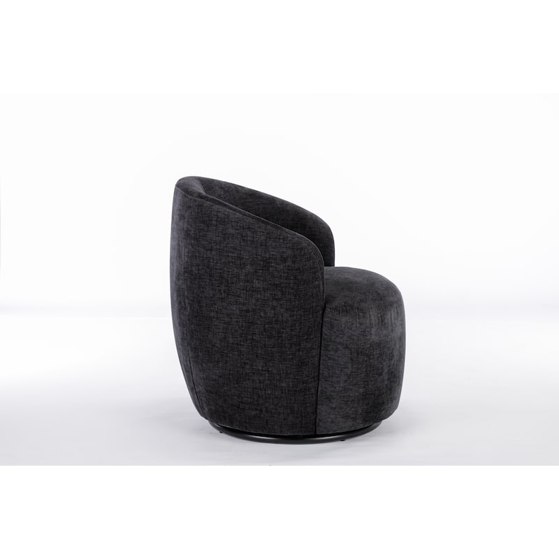 Chenille Upholstered Swivel Barrel Chair, Round Single Leisure Sofa Chair, Club Chair with Backrest & Metal Base
