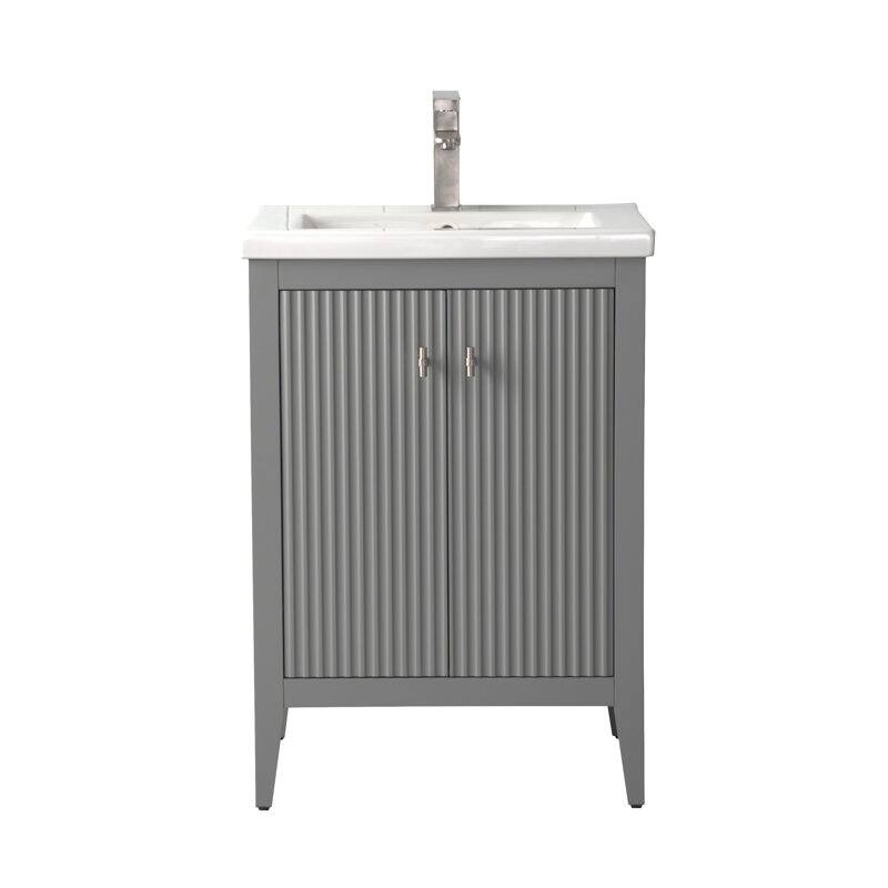 Vanity Art 24" Single Sink Bathroom Vanity Cabinet with Ceramic Top