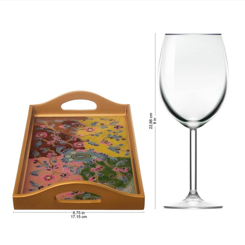 NOVICA Handmade Miraflores Flora Reverse-Painted Glass Tray