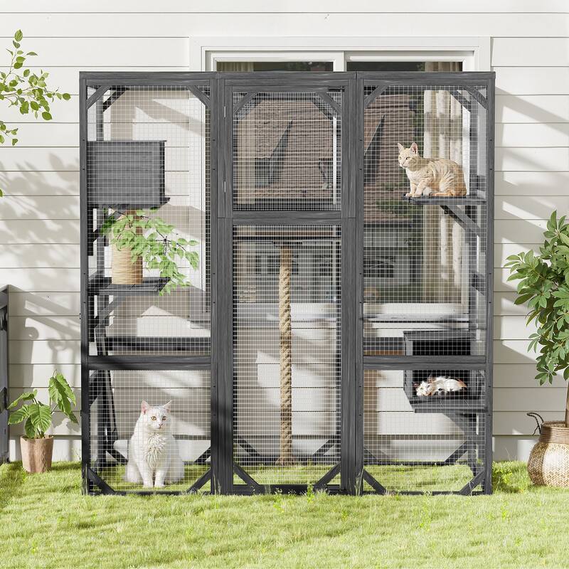 Roomfitters Outdoor Cat House Catio Enclosure Double Door Balcony Playpen with Platforms and Condos for 1-3 Cats
