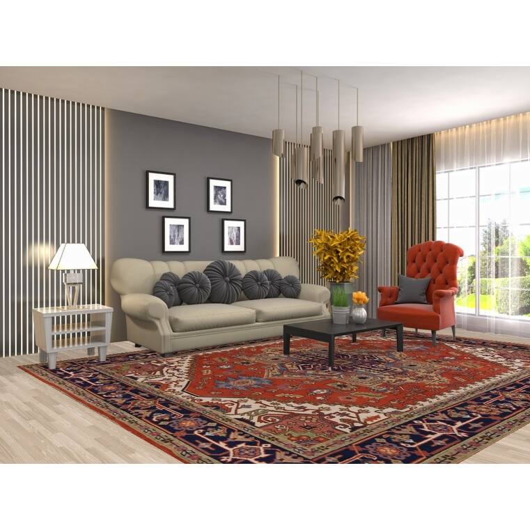 Orange Heriz Serapi Indian Area Rug Handmade Wool Carpet - 9'1"x 11'9"