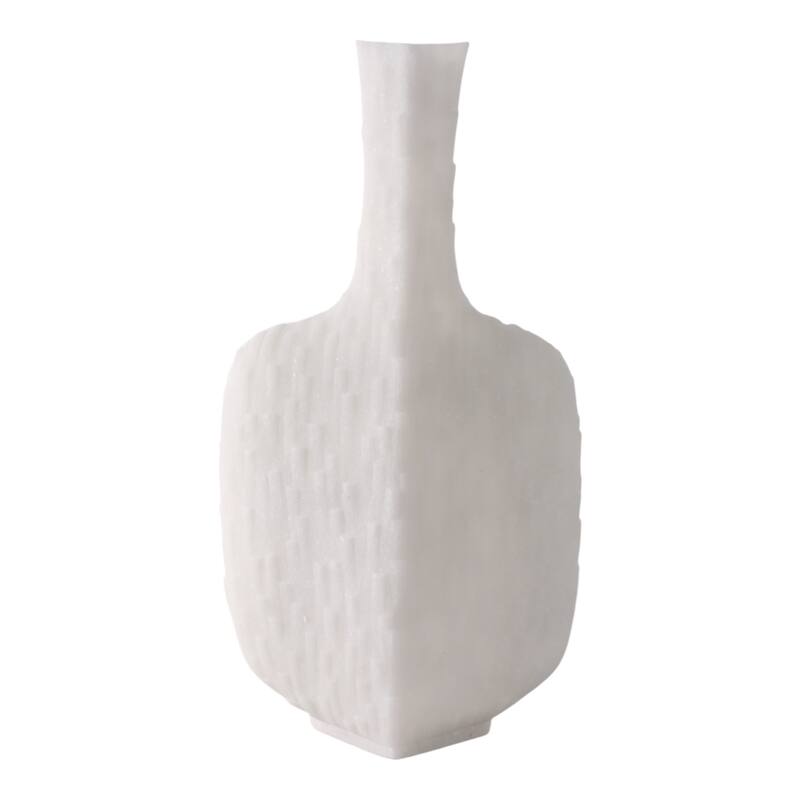 Resin Geometric Vase Textured Square Base For Home Decor - 15" White - White - 7.75" x 5" x 14.75"