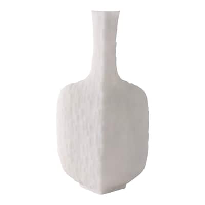 Resin Geometric Vase Textured Square Base For Home Decor - 15" White