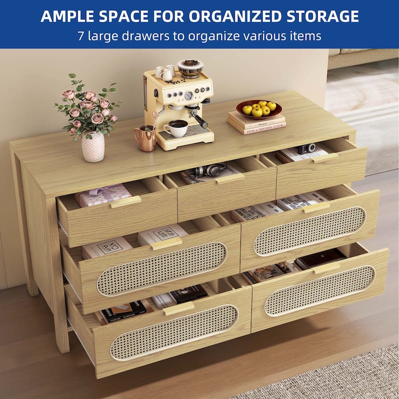 Moasis 4-6-Drawer Dresser Chest Drawer Storage Cabinet Rattan Wood Closet
