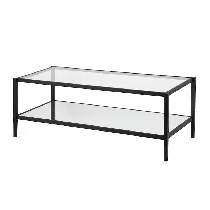 Modern Rectangular Glass Coffee Table 45" Steel Frame with Storage Shelf for Living Room - 45"L x 20"W x 17"H