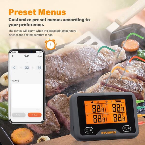 Inkbird WiFi & Bluetooth Grill Meat Thermometer with 4 Colored Probes