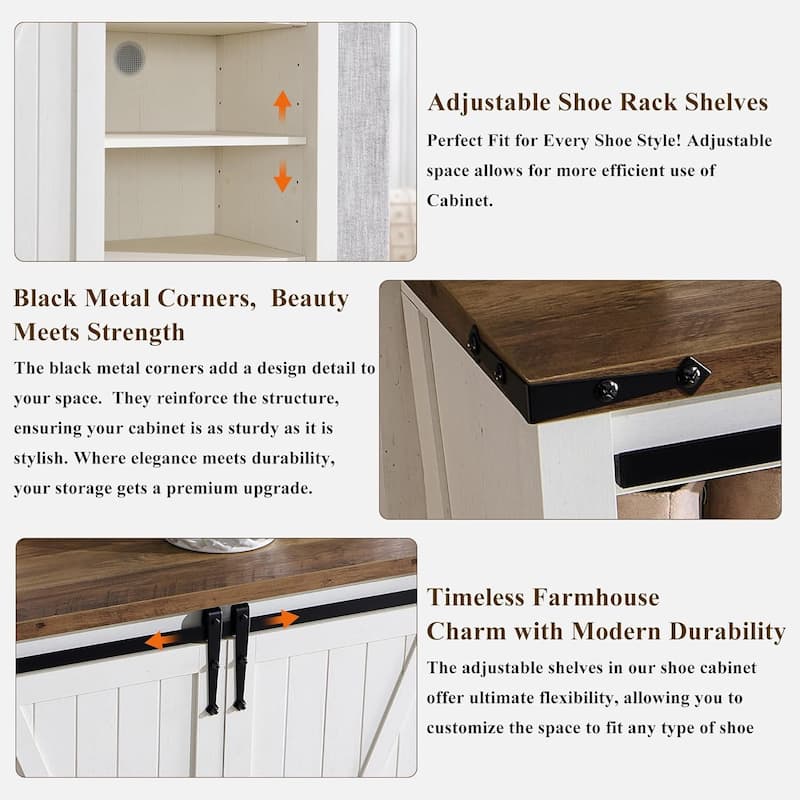 Farmhouse Shoe Storage Cabinet, 7-Tier Shoe Organizer, Shoe Rack