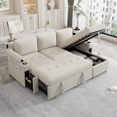 83.5" Modern Convertible L-shaped Sectional Sofa Couch with Two Cup Holders and USB Ports