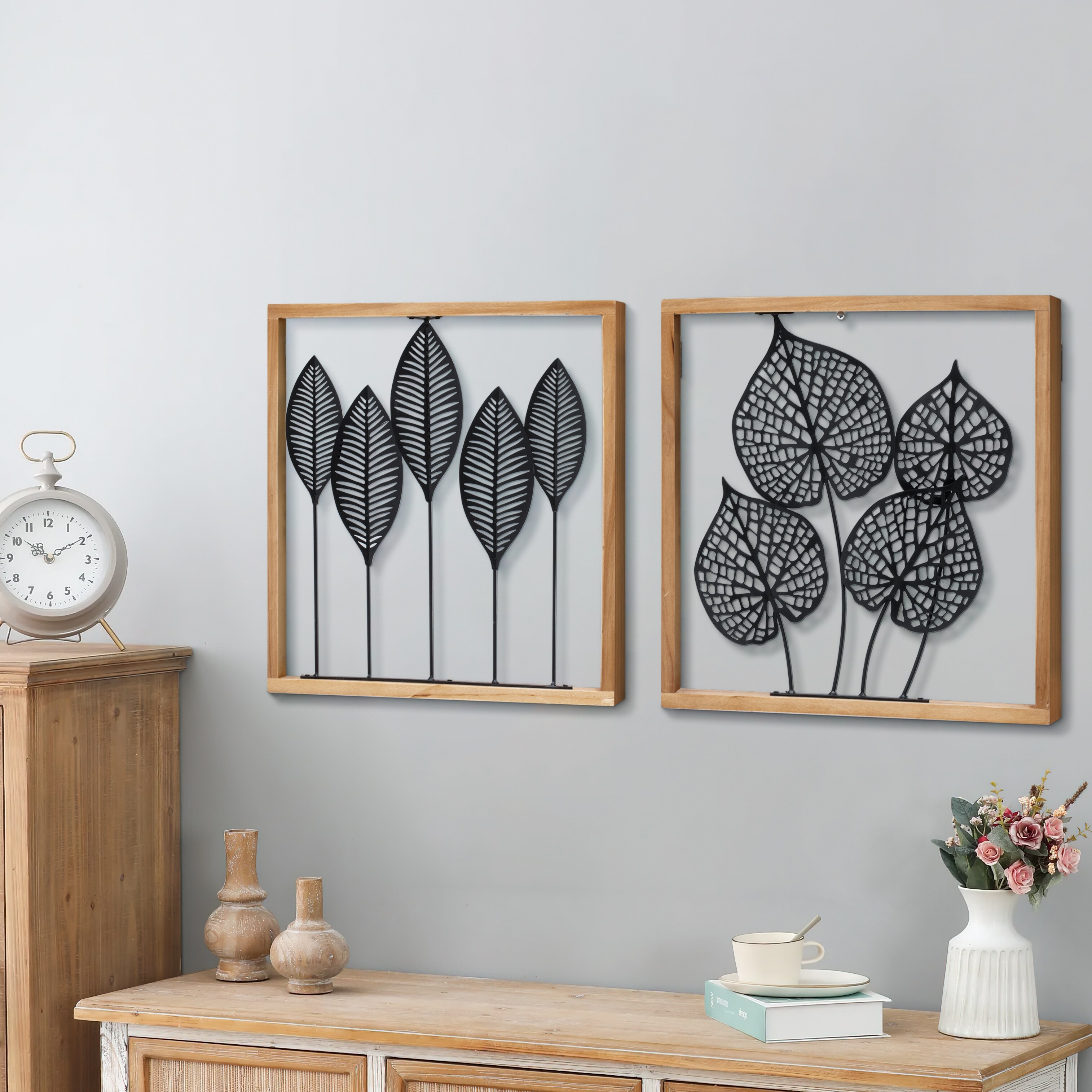 COZAYH Modern Wall Art Decor Set of 2, Metal Leaves Home Decorations with  Frame, Natural and Black Bed Bath  Beyond 36293237