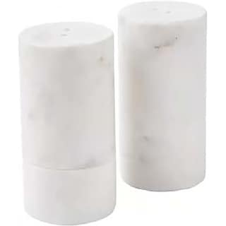 Natural White Marble Salt & Pepper Shaker Set 1.75" Diameter Season Your Meals In Style