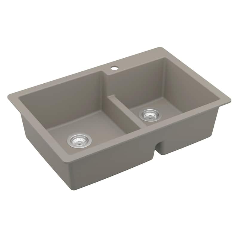 Karran 33" Top Mount Large/Small Bowl Quartz Kitchen Sink Kit - 33" x 22" x 9"