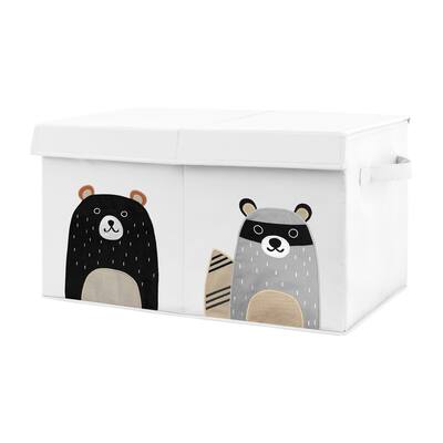 Woodland Bear Racoon Collection Boy or Girl Kids Fabric Toy Bin Storage - Neutral Beige, Green, Black and Grey Forest Pals