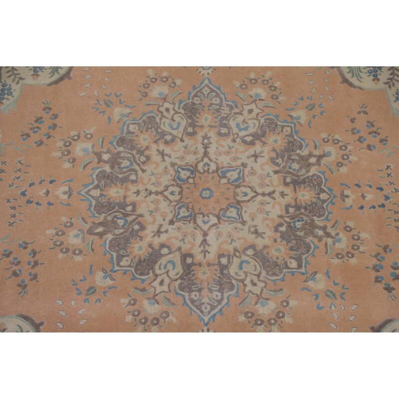 Hand Knotted Oriental 100% Wool Carpet Traditional Floral Peach Tabriz Area Rug - 13' 1'' X 9' 4''