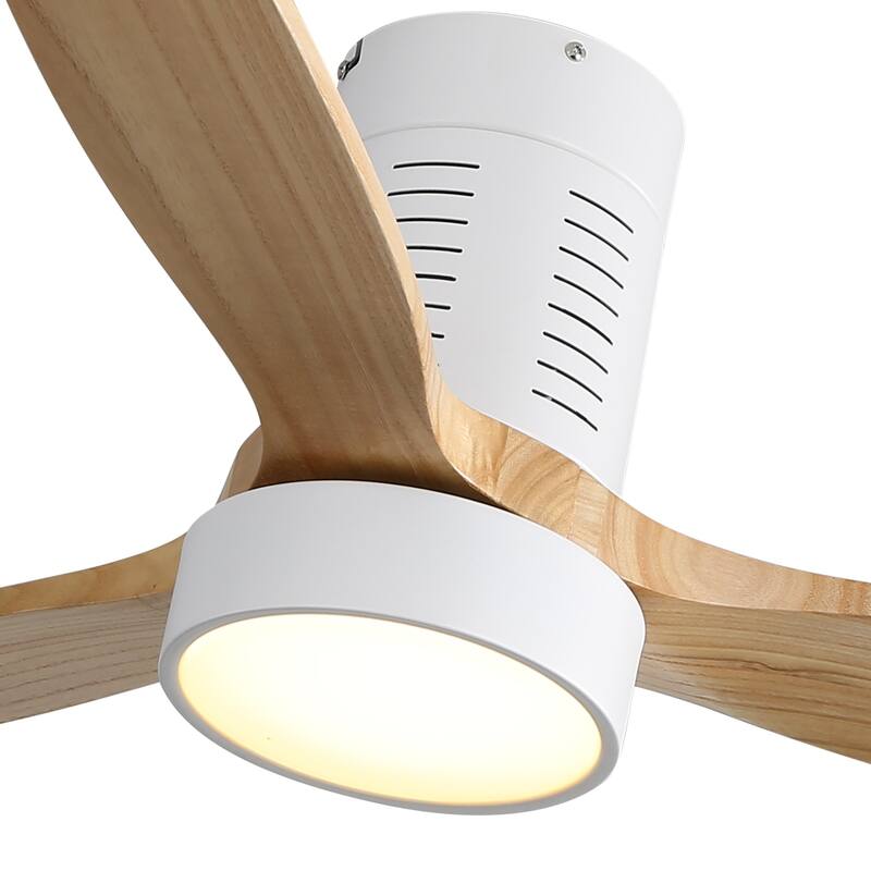 52 Inch Flush Mount Wood Blades White Ceiling Fan Reverse Airflow,6 Wind Speed,Remote Control - White With Burly Wood - # 52245