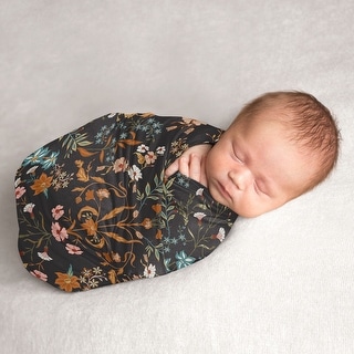Sweet Jojo Designs Boho Wildflower Vintage Floral Girl Baby Swaddle Receiving Blanket Black Rust Bohemian Farmhouse Leaf Flower