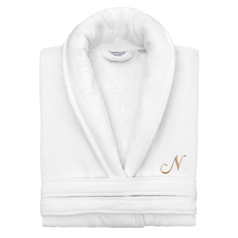 Authentic Hotel and Spa 100% Turkish Cotton Personalized Unisex Anovia Velour Bathrobe - Gold Script Font - Large/XLarge - N