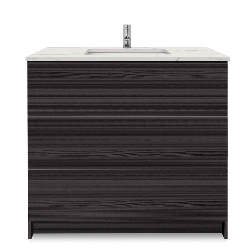 Element Standing 36 in x W x 22 in D x 35 in H Bath Vanity in Ebony with Galaxy White Quartz Top Single Hole
