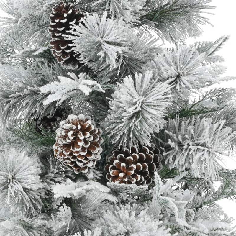HomeRoots 4' Pre Lit Extra Full Frosted Pine Christmas Tree With Decorations - Green/White - 31.50 in. x 48.00 in. x 31.50 in.
